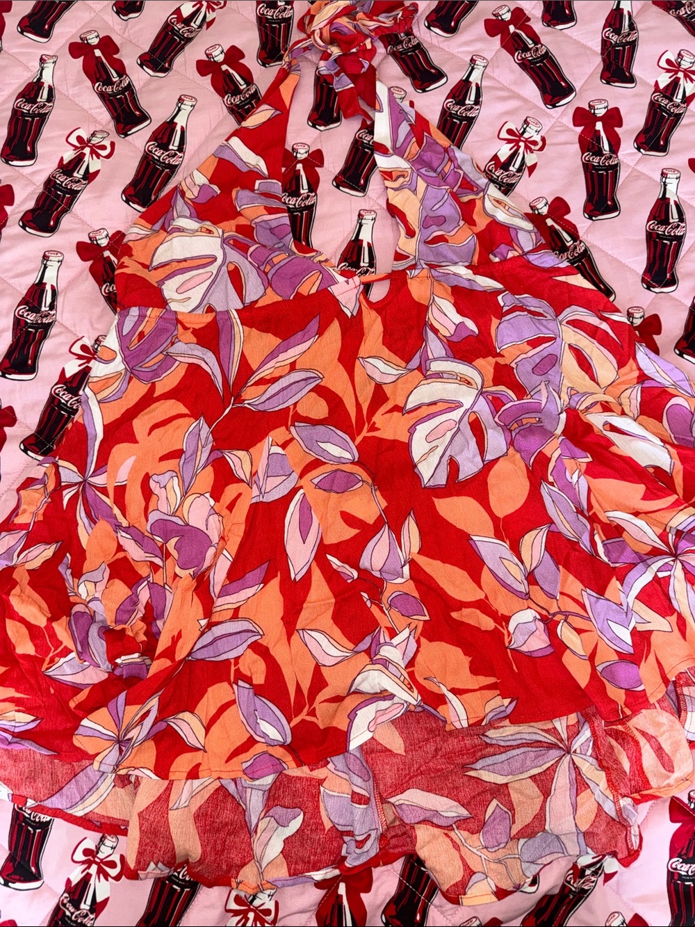 Bright Red Floral Summer halter Dress